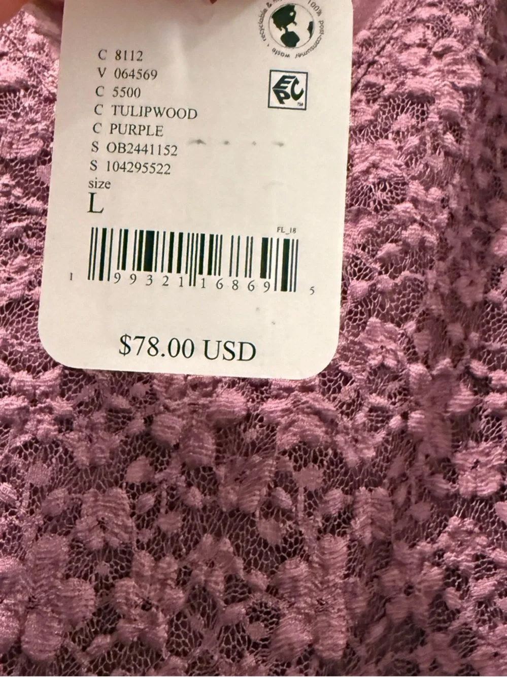 NWT Free People Stella Long Sleeve Top Lace Fairy Feminine Bohemian Boho Large